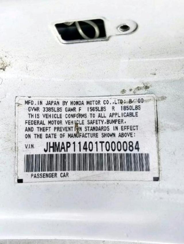 JHMAP11401T000084 - 2001 HONDA S2000 WHITE photo 10