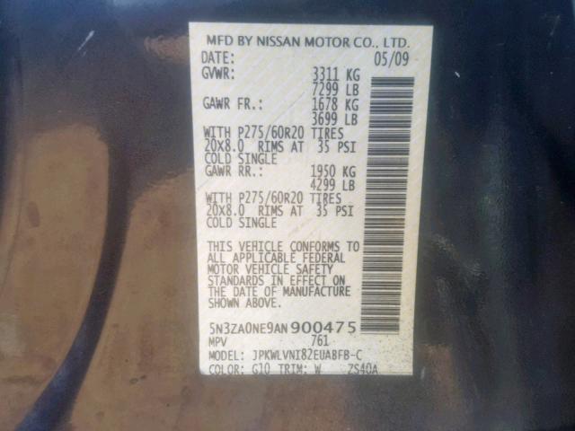 5N3ZA0NE9AN900475 - 2010 INFINITI QX56 BLACK photo 10