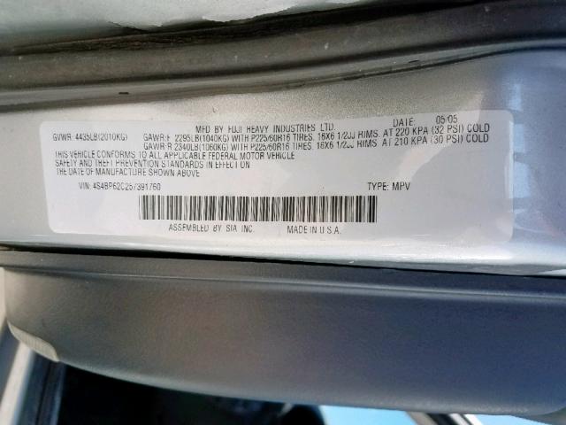 4S4BP62C257391760 - 2005 SUBARU LEGACY OUT SILVER photo 10