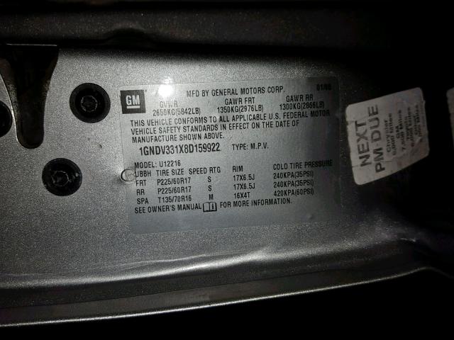 1GNDV331X8D159922 - 2008 CHEVROLET UPLANDER L 银色 照片 10