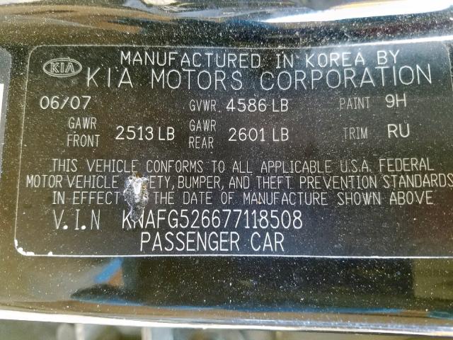 KNAFG526677118508 - 2007 KIA RONDO LX BLACK photo 10