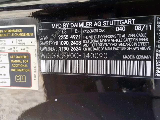 WDDKK5KF0CF140090 - 2012 MERCEDES-BENZ E 350 BLACK photo 10