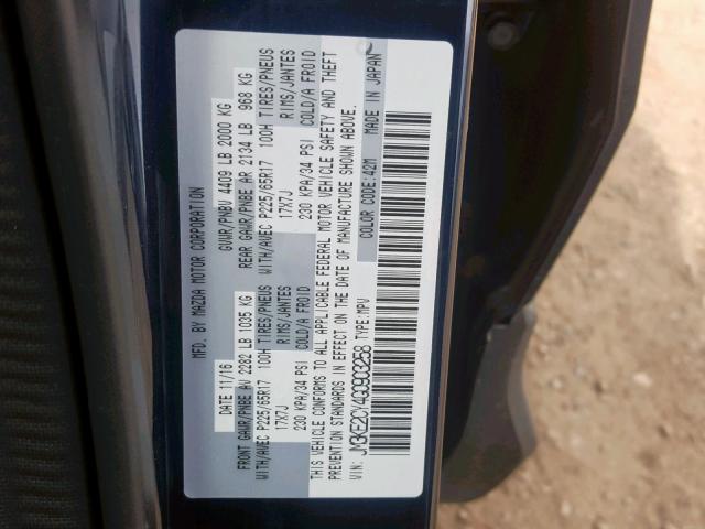 JM3KE2CY4G0903258 - 2016 MAZDA CX-5 TOURI BLUE photo 10