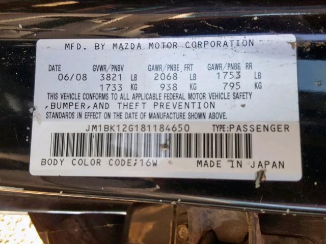 JM1BK12G181184650 - 2008 MAZDA 3 I BLACK photo 10