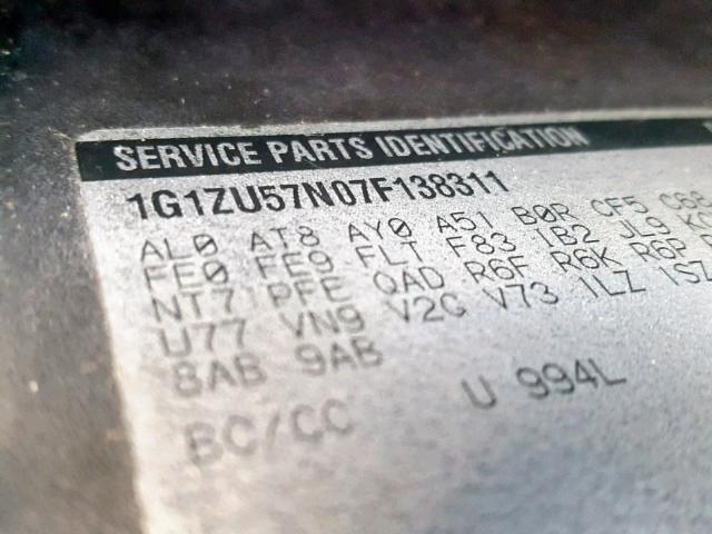 1G1ZU57N07F138311 - 2007 CHEVROLET MALIBU LTZ ნაცრისფერი ფოტო 10