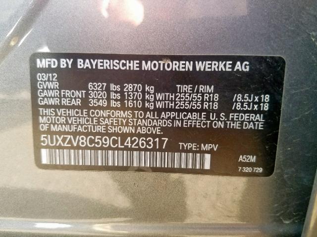 5UXZV8C59CL426317 - 2012 BMW X5 XDRIVE5 SILVER photo 10