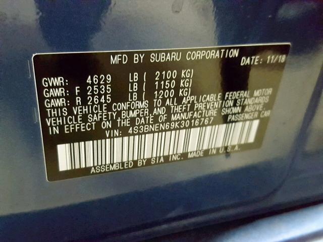 4S3BNEN69K3016767 - 2019 SUBARU LEGACY 3.6 BLUE photo 10