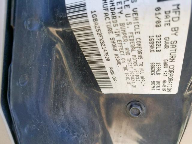 1G8AZ52FX3Z147820 - 2003 SATURN ION LEVEL GOLD photo 10