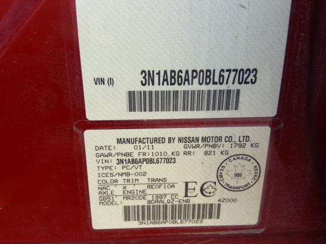 3N1AB6AP0BL677023 - 2011 NISSAN SENTRA 2.0 RED photo 10