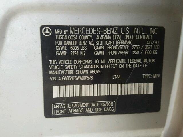 4JGAB54E5WA001578 - 1998 MERCEDES-BENZ ML 320 SILVER photo 10