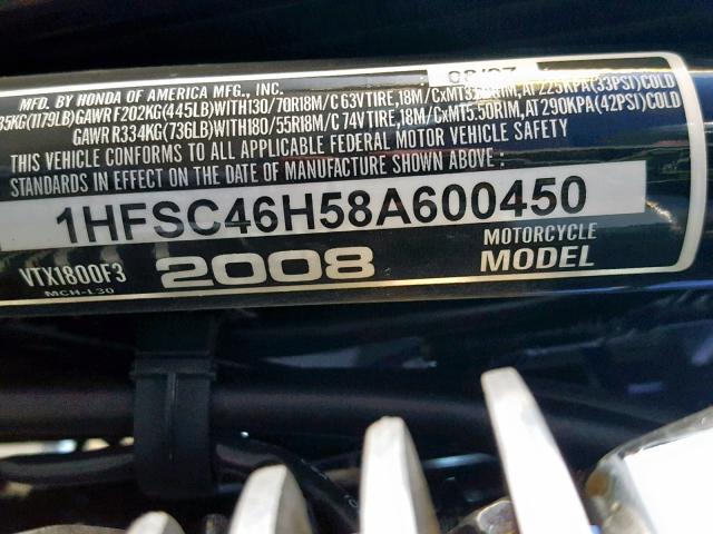 1HFSC46H58A600450 - 2008 HONDA VTX1800 F3 BLACK photo 10