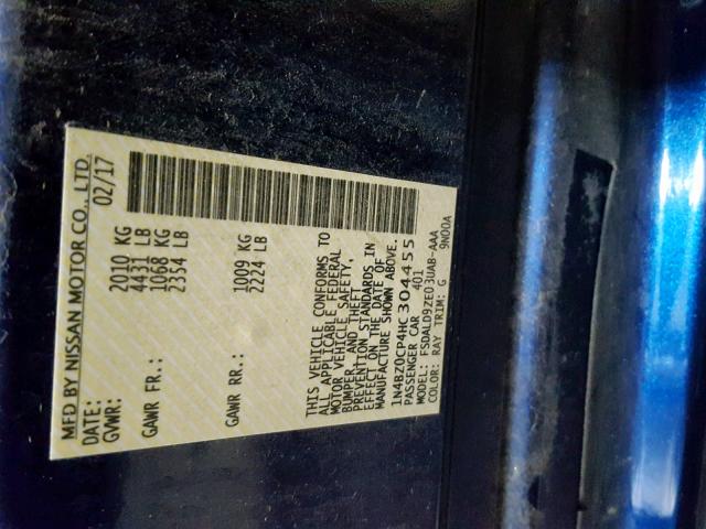 1N4BZ0CP4HC304455 - 2017 NISSAN LEAF S BLUE photo 10