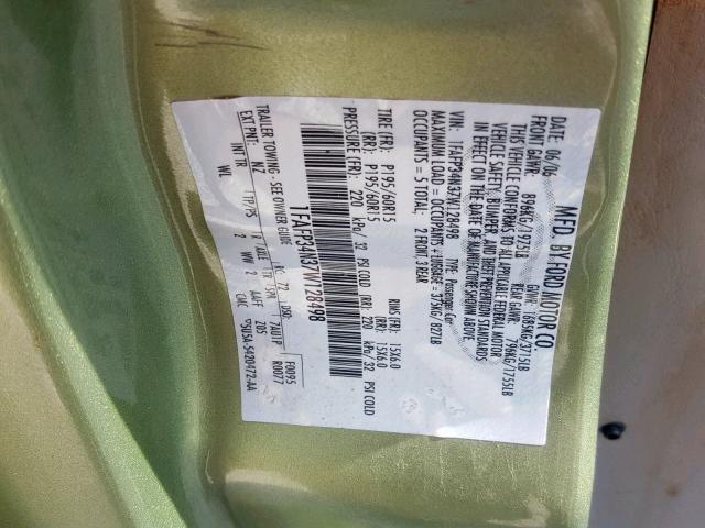 1FAFP34N37W128498 - 2007 FORD FOCUS ZX4 GREEN photo 10