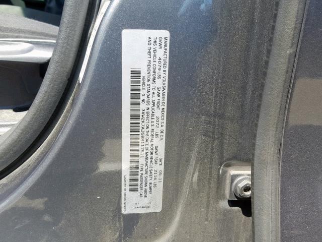 3VW2K7AJ5BM117511 - 2011 VOLKSWAGEN JETTA BASE 灰色 照片 10