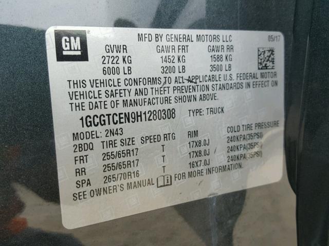 1GCGTCEN9H1280308 - 2017 CHEVROLET COLORADO L GREEN photo 10