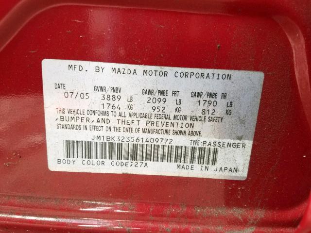 JM1BK323561409772 - 2006 MAZDA 3 S RED photo 10