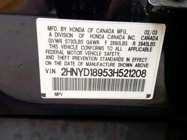 2HNYD18953H521208 - 2003 ACURA MDX TOURIN BLACK photo 10