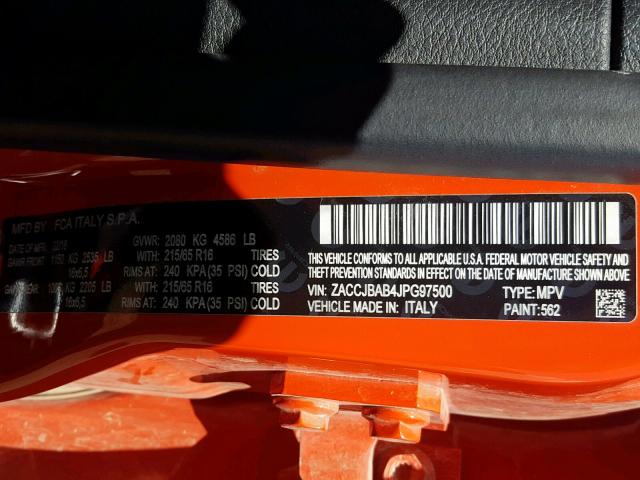 ZACCJBAB4JPG97500 - 2018 JEEP RENEGADE S ORANGE photo 10