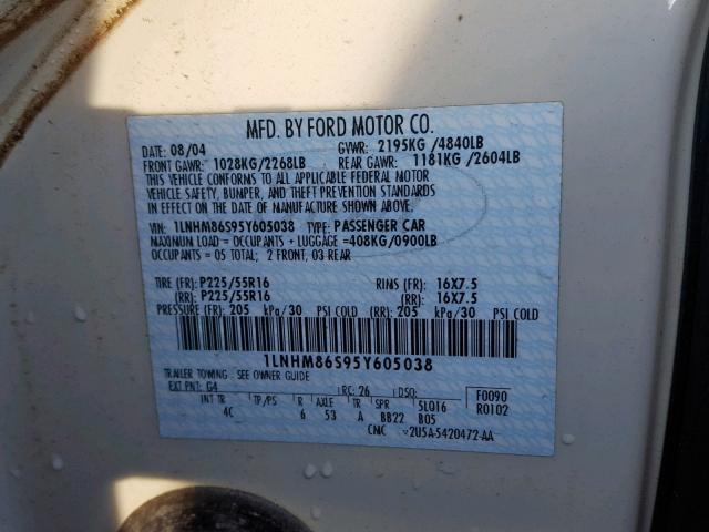 1LNHM86S95Y605038 - 2005 LINCOLN LS 白色 照片 10