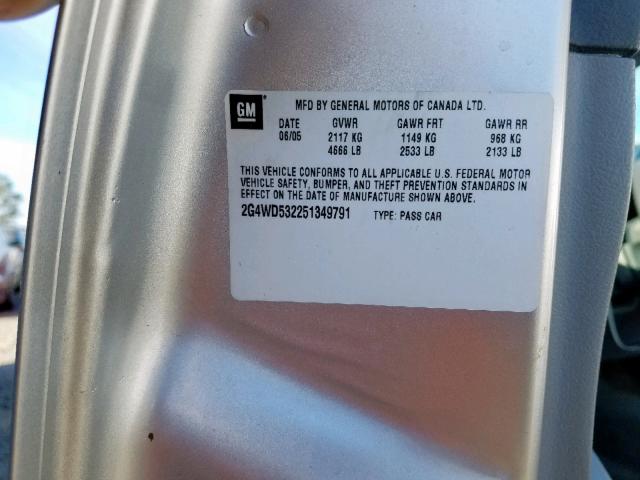 2G4WD532251349791 - 2005 BUICK LACROSSE C SILVER photo 10