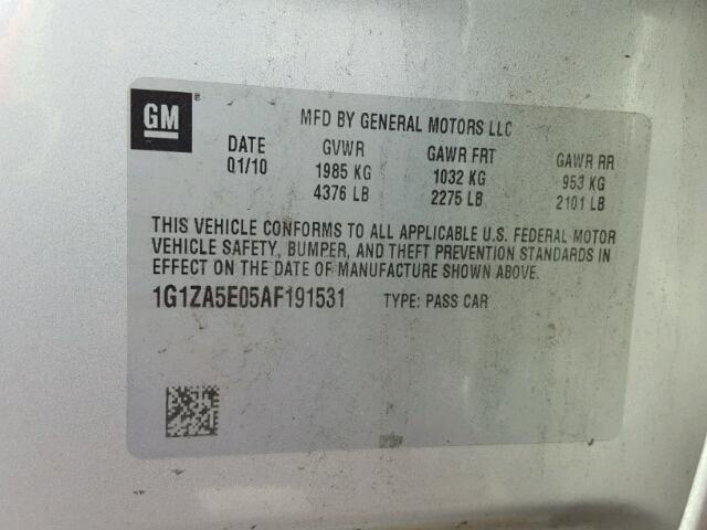 1G1ZA5E05AF191531 - 2010 CHEVROLET MALIBU LS SILVER photo 10