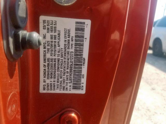 5J6YH28695L012373 - 2005 HONDA ELEMENT EX ORANGE photo 10