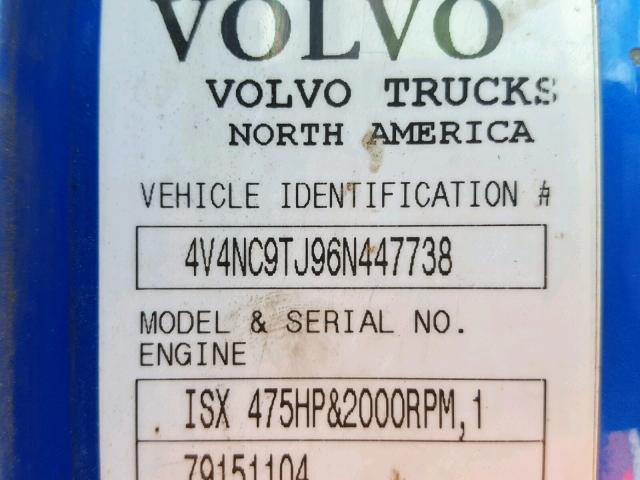 4V4NC9TJ96N447738 - 2006 VOLVO VN VNL BLUE photo 10