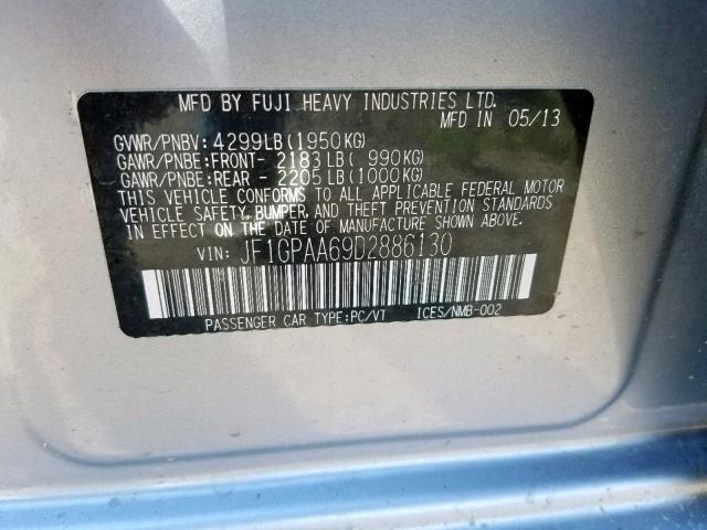 JF1GPAA69D2886130 - 2013 SUBARU IMPREZA SILVER photo 10