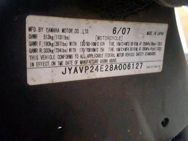 JYAVP24E28A006127 - 2008 YAMAHA XVS1300 A BLACK photo 10