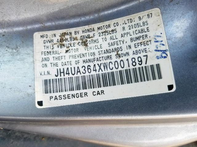 JH4UA364XWC001897 - 1998 ACURA 3.2TL SILVER photo 10