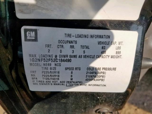 1G2NF52F52C184490 - 2002 PONTIAC GRAND AM S BLACK photo 10