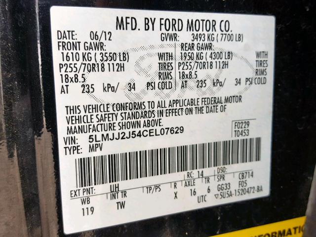 5LMJJ2J54CEL07629 - 2012 LINCOLN NAVIGATOR BLACK photo 10