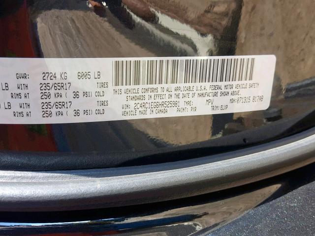 2C4RC1EG6HR525981 - 2017 CHRYSLER PACIFICA T BLACK photo 10