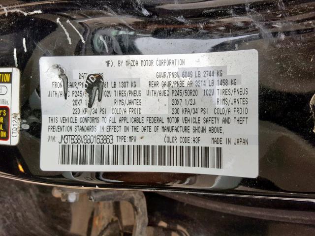 JM3TB38V880163863 - 2008 MAZDA CX-9 BLACK photo 10