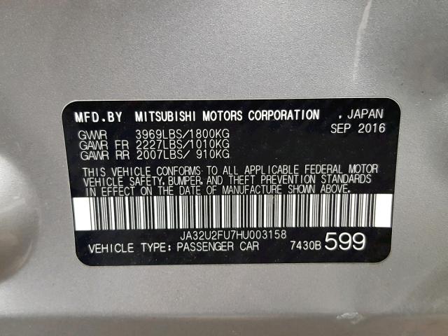 JA32U2FU7HU003158 - 2017 MITSUBISHI LANCER ES SILVER photo 10