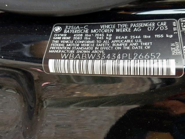 WBABW33434PL26652 - 2004 BMW 325 CI BLACK photo 10