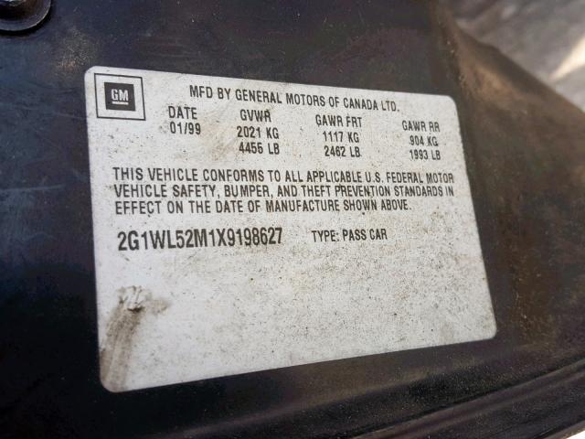 2G1WL52M1X9198627 - 1999 CHEVROLET LUMINA BAS Qara foto 10