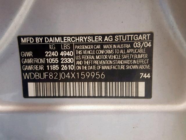 WDBUF82J04X159956 - 2004 MERCEDES-BENZ E 320 4MAT GRAY photo 10