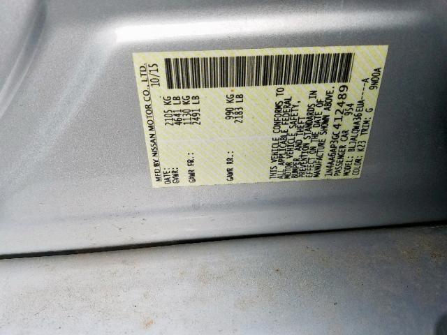 1N4AA6AP3GC412489 - 2016 NISSAN MAXIMA 3.5 SILVER photo 10