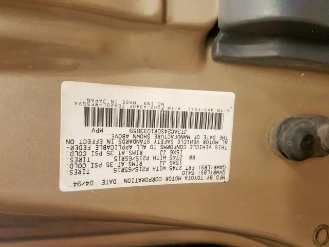 JT3AC24S0R1033059 - 1994 TOYOTA PREVIA LE GOLD photo 10