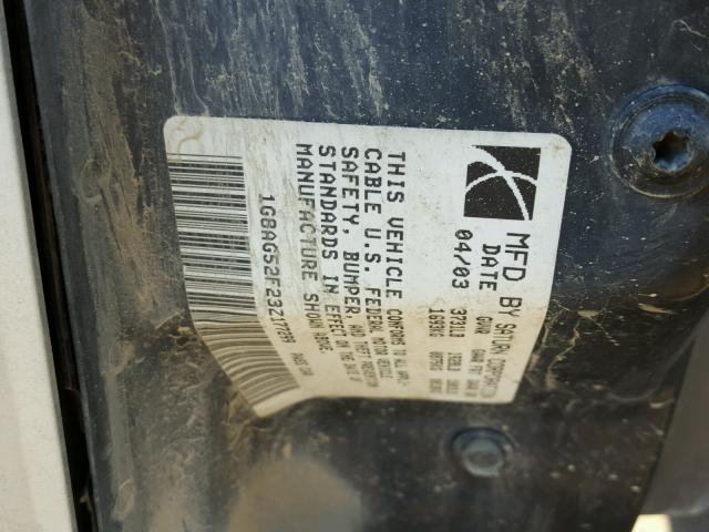 1G8AG52F23Z177299 - 2003 SATURN ION LEVEL SILVER photo 10