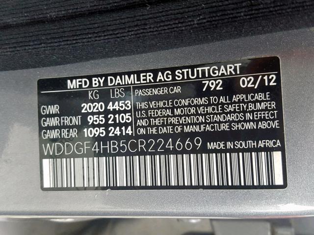 WDDGF4HB5CR224669 - 2012 MERCEDES-BENZ C 250 SILVER photo 10