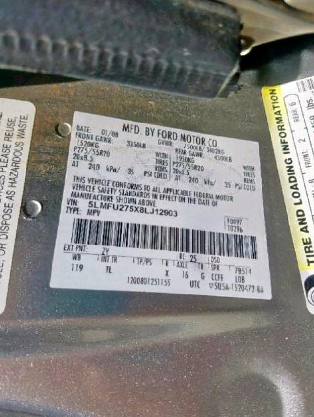 5LMFU275X8LJ12903 - 2008 LINCOLN NAVIGATOR فضي صورة 10