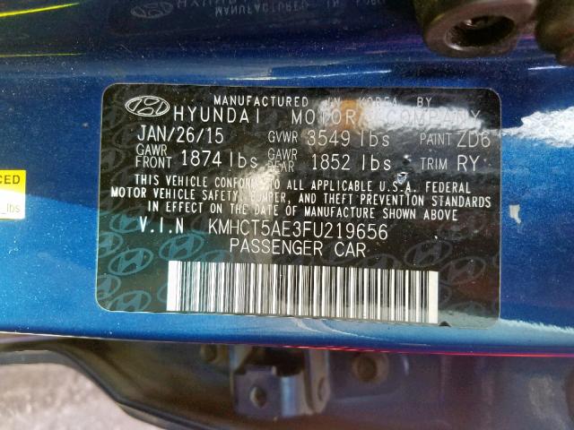 KMHCT5AE3FU219656 - 2015 HYUNDAI ACCENT GS BLUE photo 10