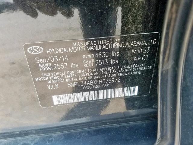 5NPE34ABXFH076972 - 2015 HYUNDAI SONATA SPO BLACK photo 10