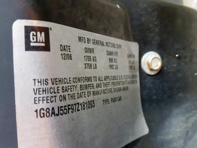 1G8AJ55F97Z181093 - 2007 SATURN ION LEVEL GRAY photo 10