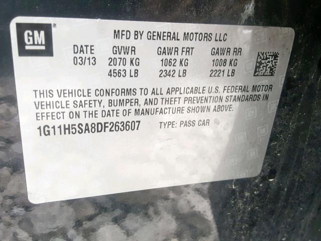 1G11H5SA8DF263607 - 2013 CHEVROLET MALIBU LTZ შავი ფოტო 10