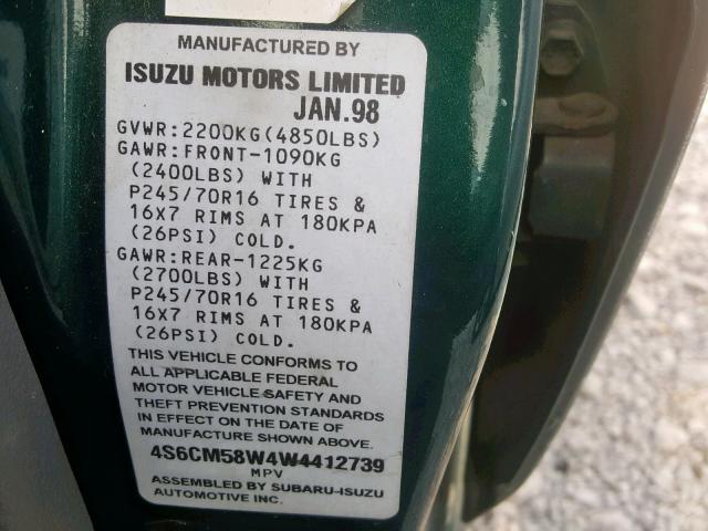 4S6CM58W4W4412739 - 1998 HONDA PASSPORT E 绿色 照片 10