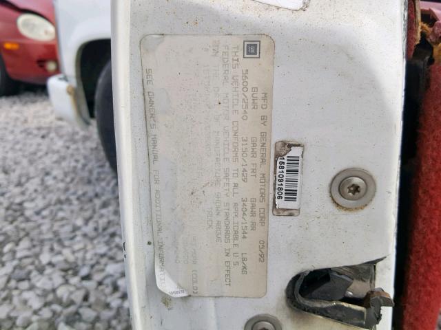 1GTDC14K1NZ538302 - 1992 GMC SIERRA C15 WHITE photo 10