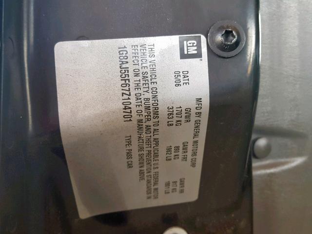 1G8AJ55F67Z104701 - 2007 SATURN ION LEVEL BLACK photo 10